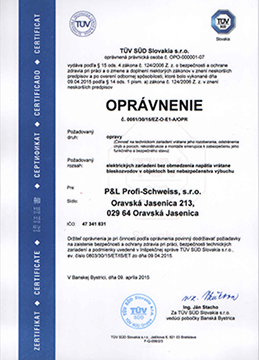 Certifikát - P&L Profi-Schweiss, s.r.o.